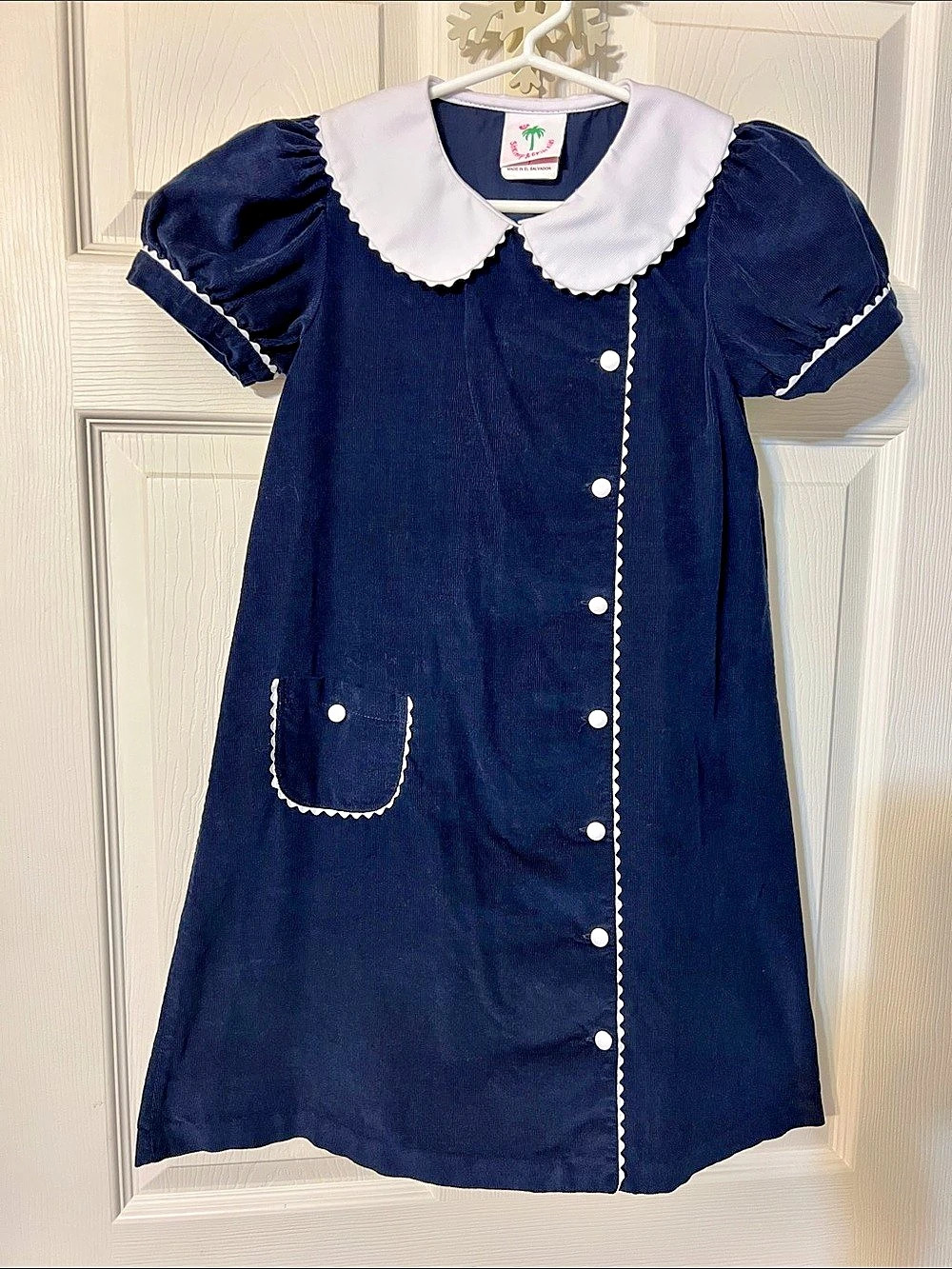 Shrimp & Grits Kids Girls Navy Corduroy Collar Dress Size 7